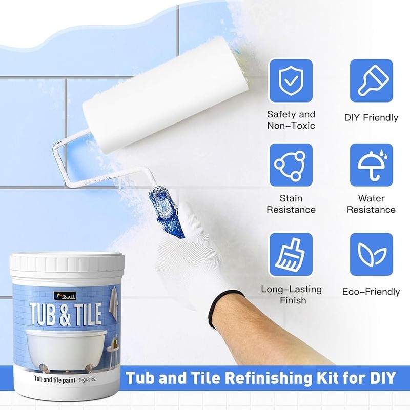 Tile Paint Refinishing Kit Water Based Easy Cleanup Low Odor Bathtub Sink New