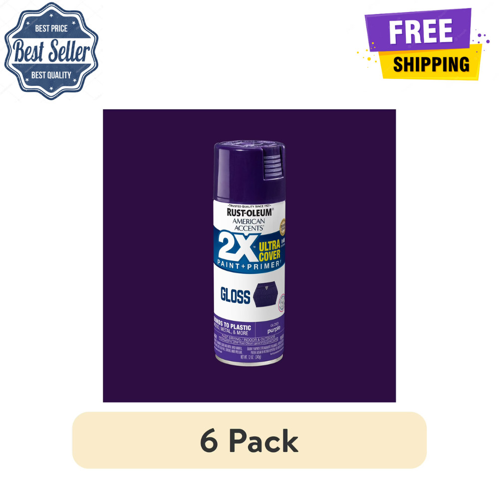 6 Pack Rust-Oleum American Accents 2X Purple Gloss Spray Paint, 12 oz, Durable