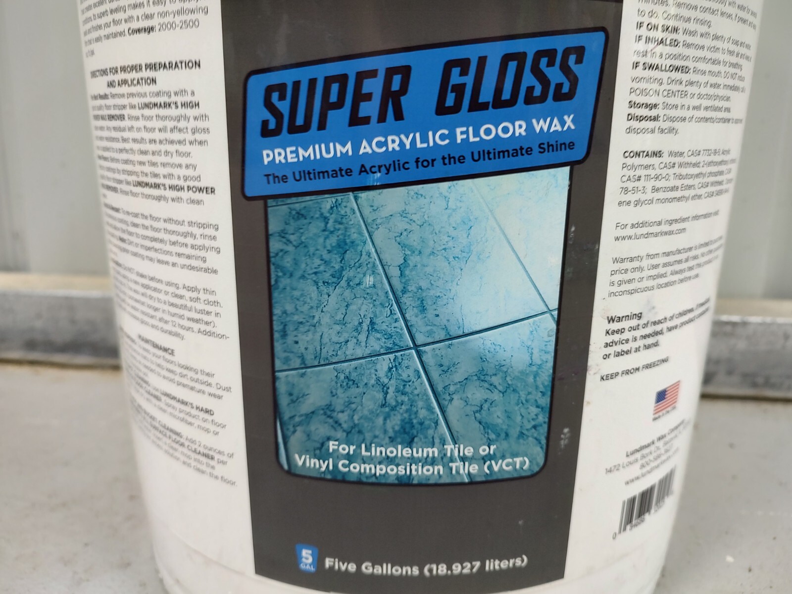 Lundmark Super Gloss Acrylic, Extra Heavy-Duty Hard Finish Floor Wax, 5-Gallon