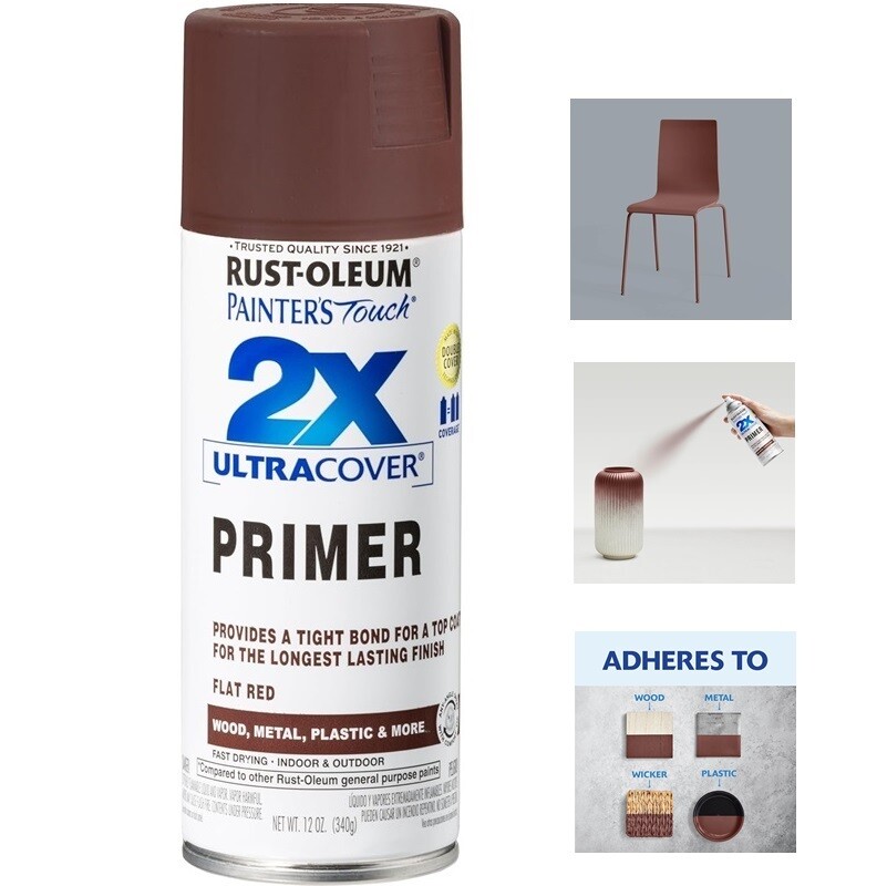 Rust-Oleum Painter’s Touch 2X Ultra Cover Spray Paint Flat RED Primer 12 Ounce