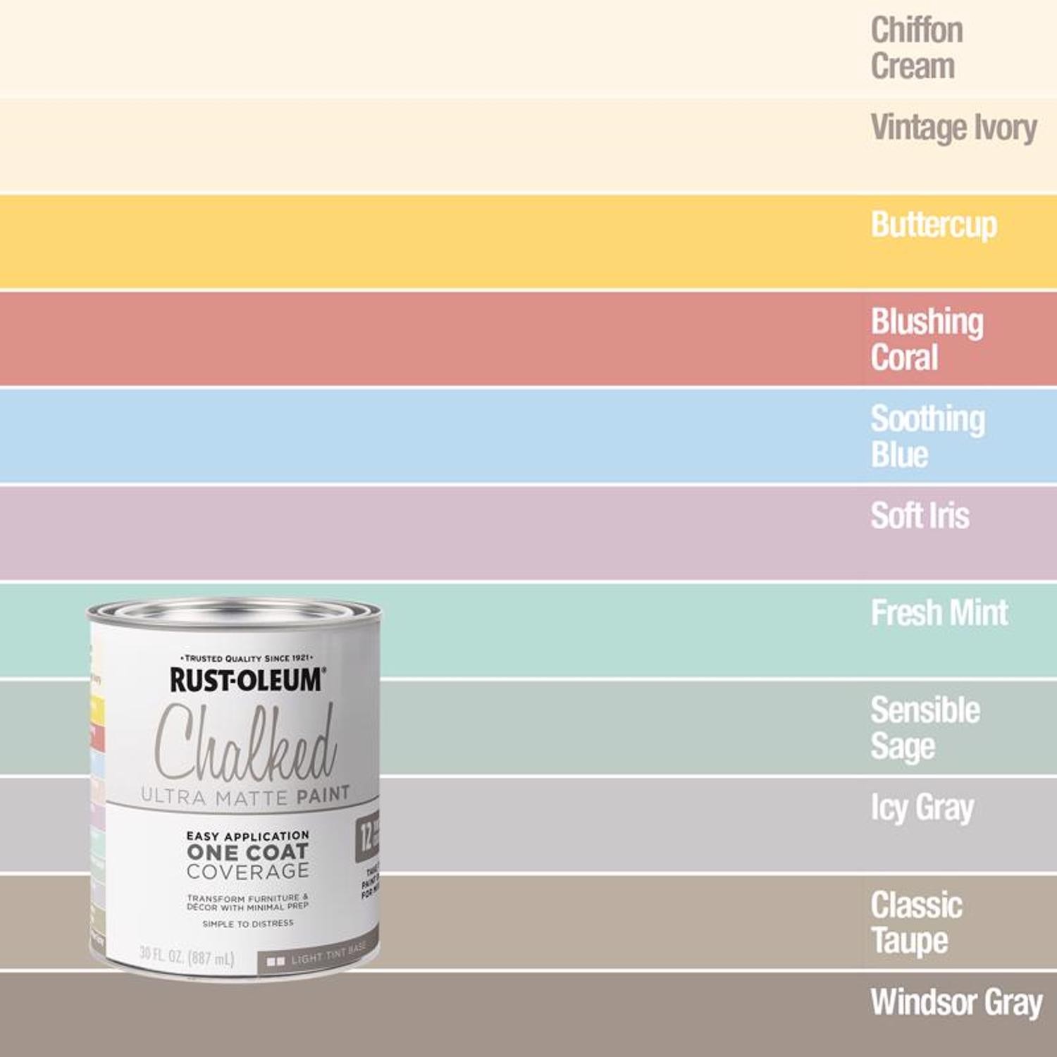 Rust-Oleum 287688 Matte Light Tint Acrylic Water-Based Paint 30 oz. (Pack of 2)