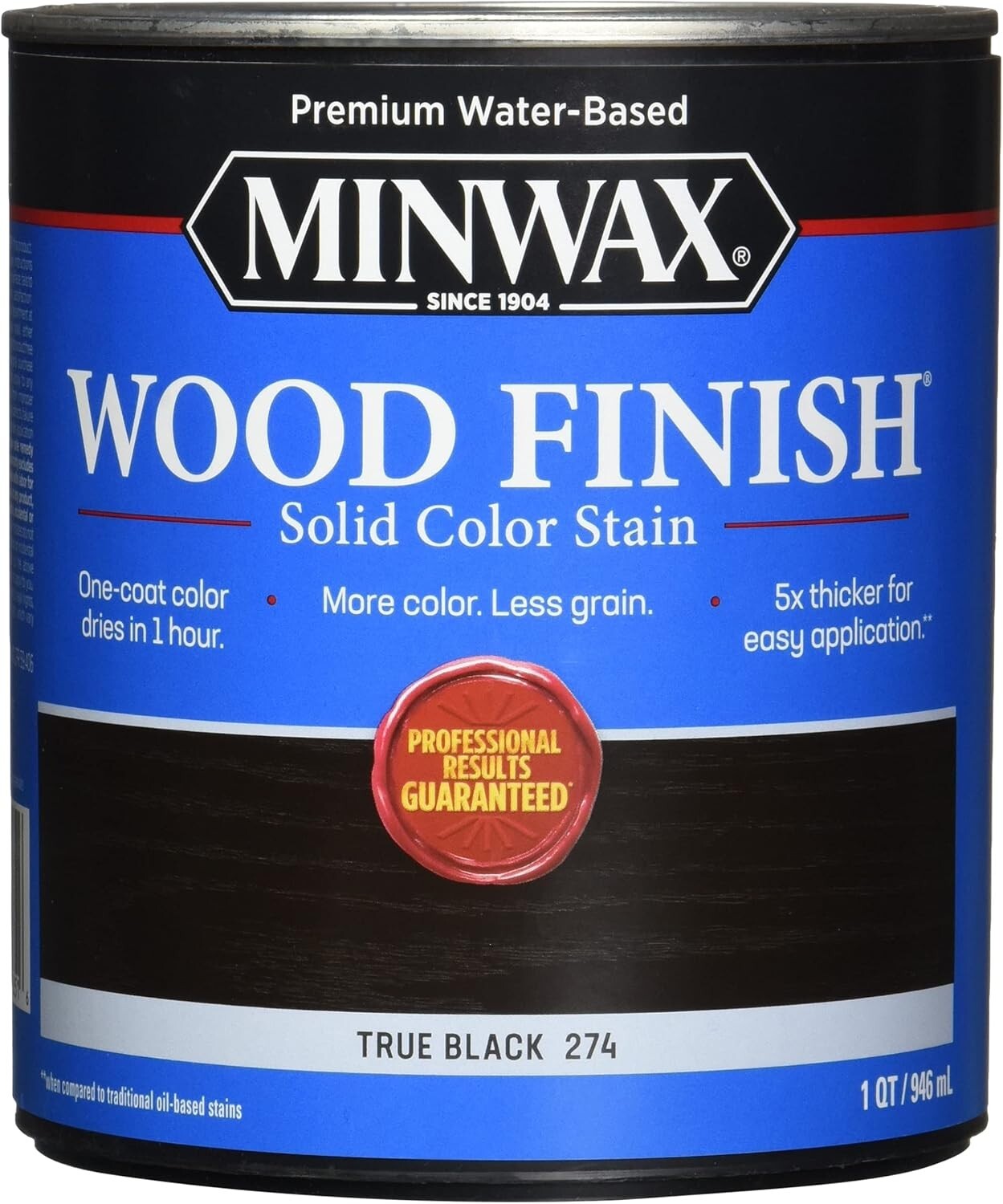 Minwax 10851 True Black Wood Finish Water-Based Solid Color Stain 1 Quart