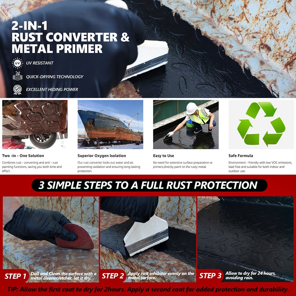 PERMANENT RUST CORROSION UV PROTECTION BLACK PAINT COATING AUTOMOTIVE HOME 32 OZ