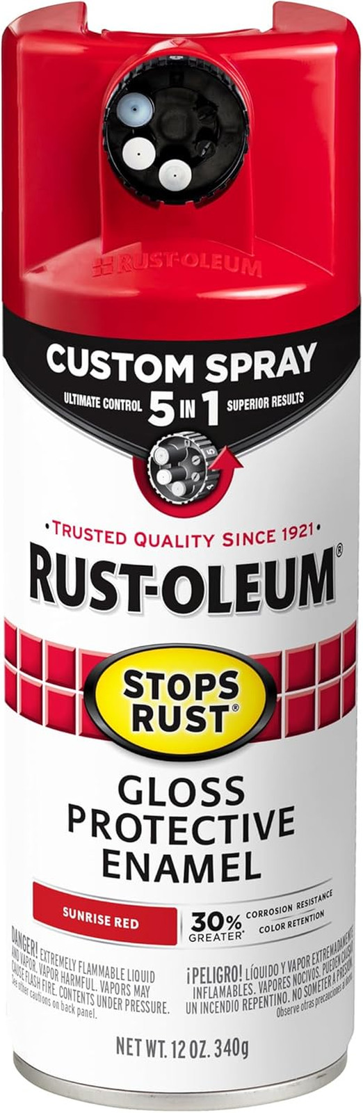 Rust-Oleum Stops Rust Custom Spray 5-In-1 Spray Paint, Gloss Sunrise Red 12 Oz
