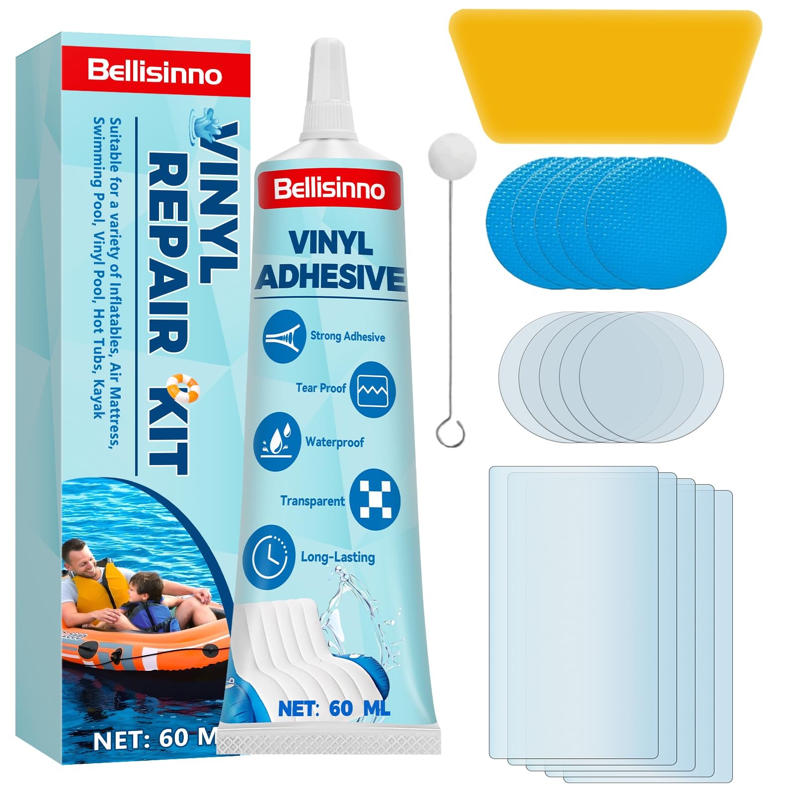 Bellisinno Air Mattress Patch Kit, Waterproof PVC Glue, 60ml, Clear