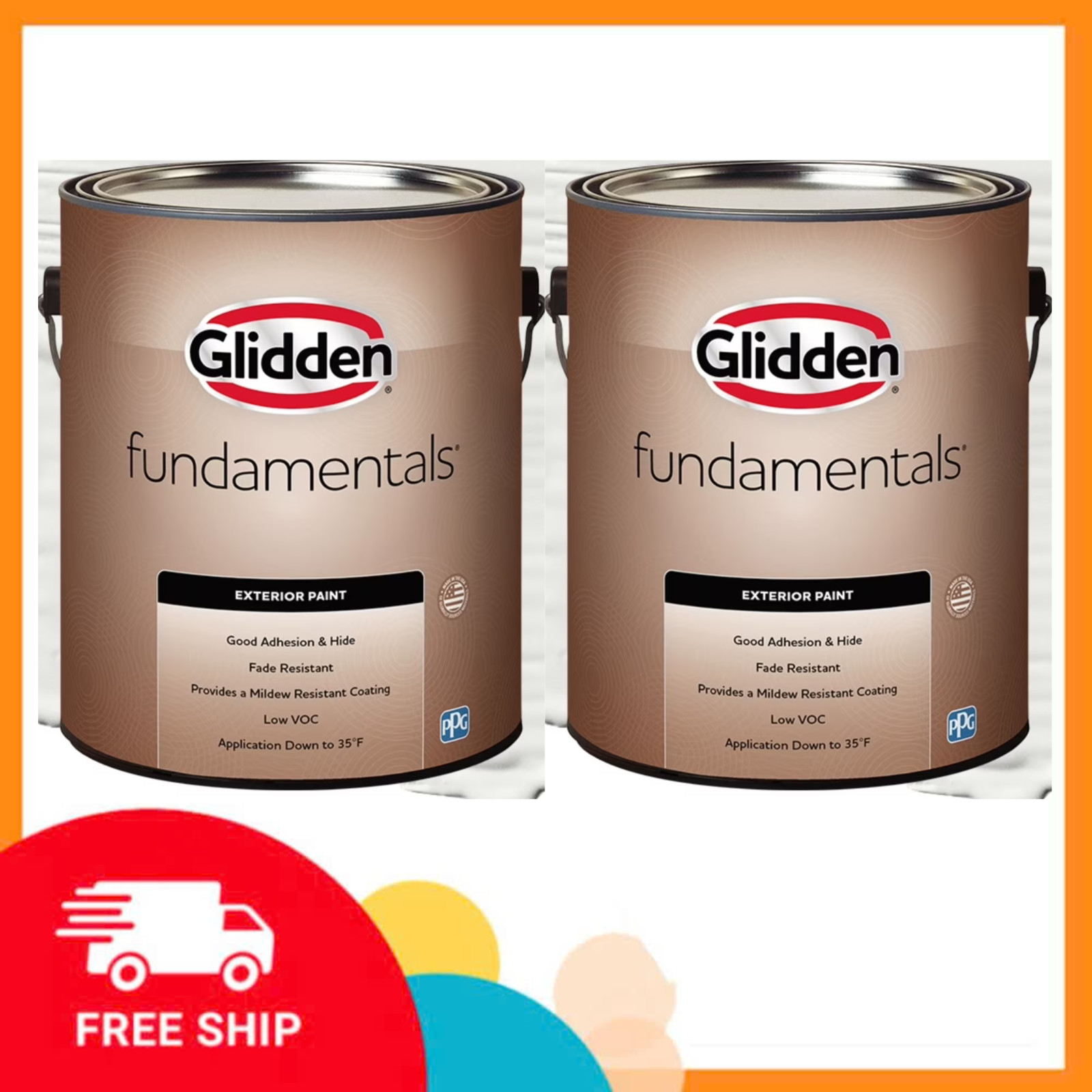 Glidden Fundamentals Exterior Paint, White, Flat, 1 Gallon (2-Pack, 2 Gal Total)