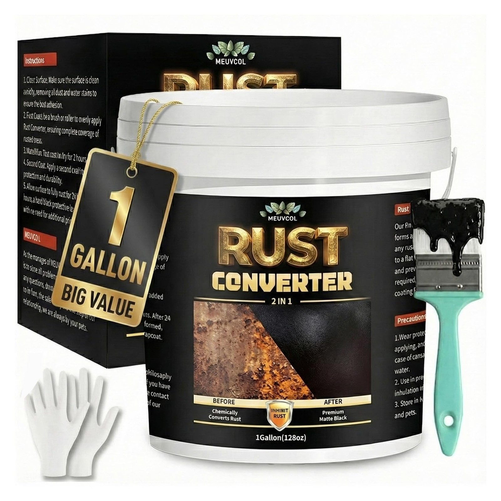 2-in-1 Rust Converter & Metal Primer – 1 Gallon 128 Fl Oz (Pack of 1), black