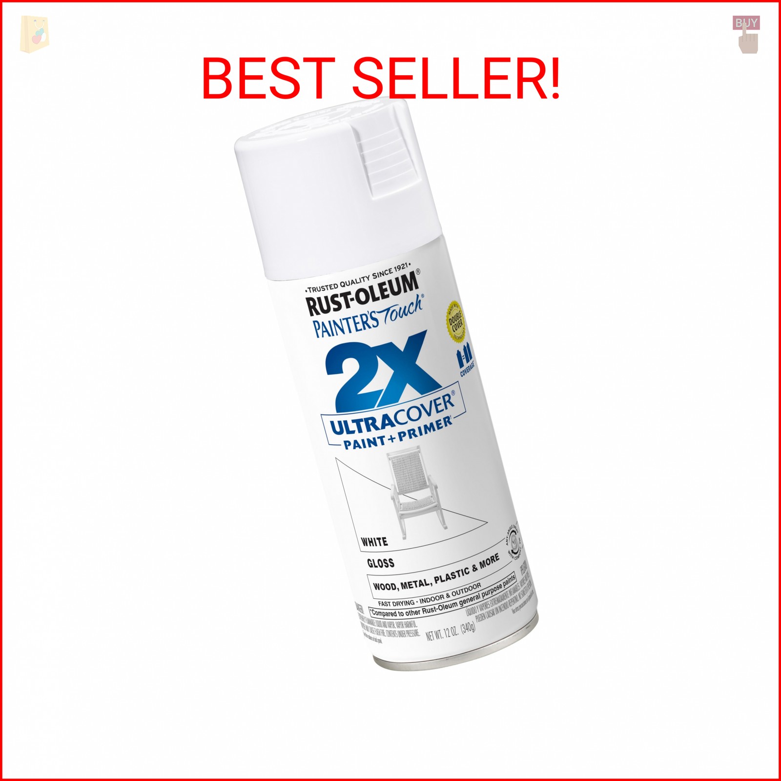 Rust-Oleum Painter’s Touch 2X Ultra Cover Spray Paint, Gloss White