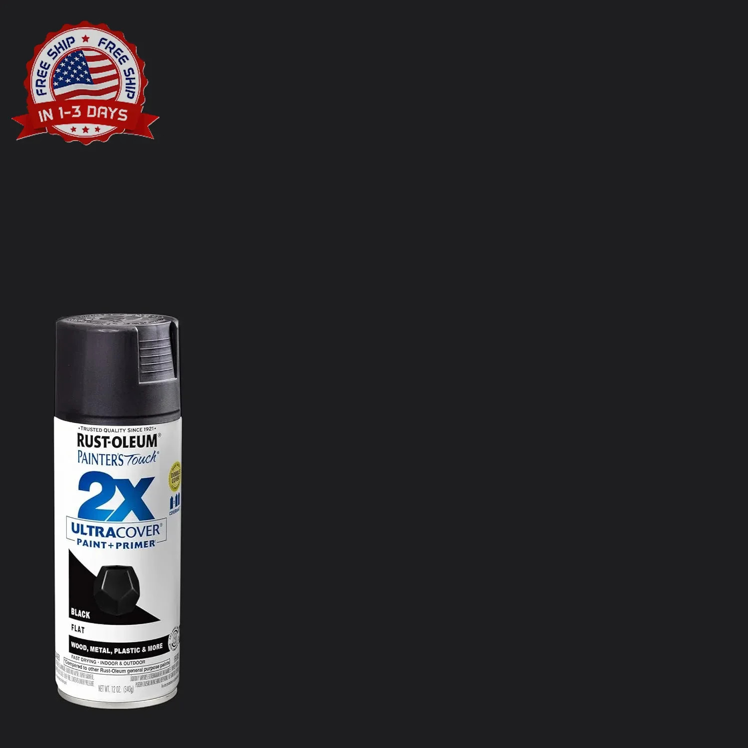 Rust-Oleum 334020 Painter’s Touch 2X Ultra Cover Spray Paint, 12 oz, Flat Black