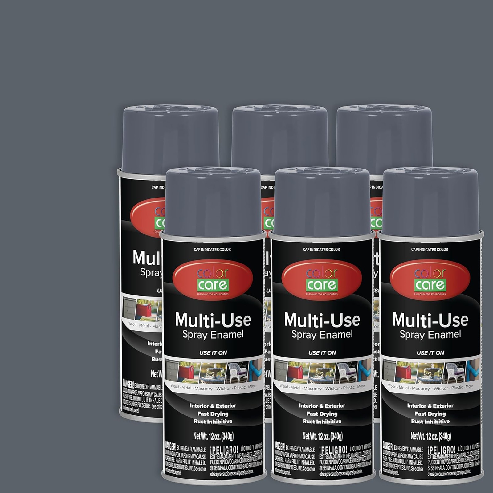 Color Care Spray Paint Dark Gray 12 oz- 6 pack