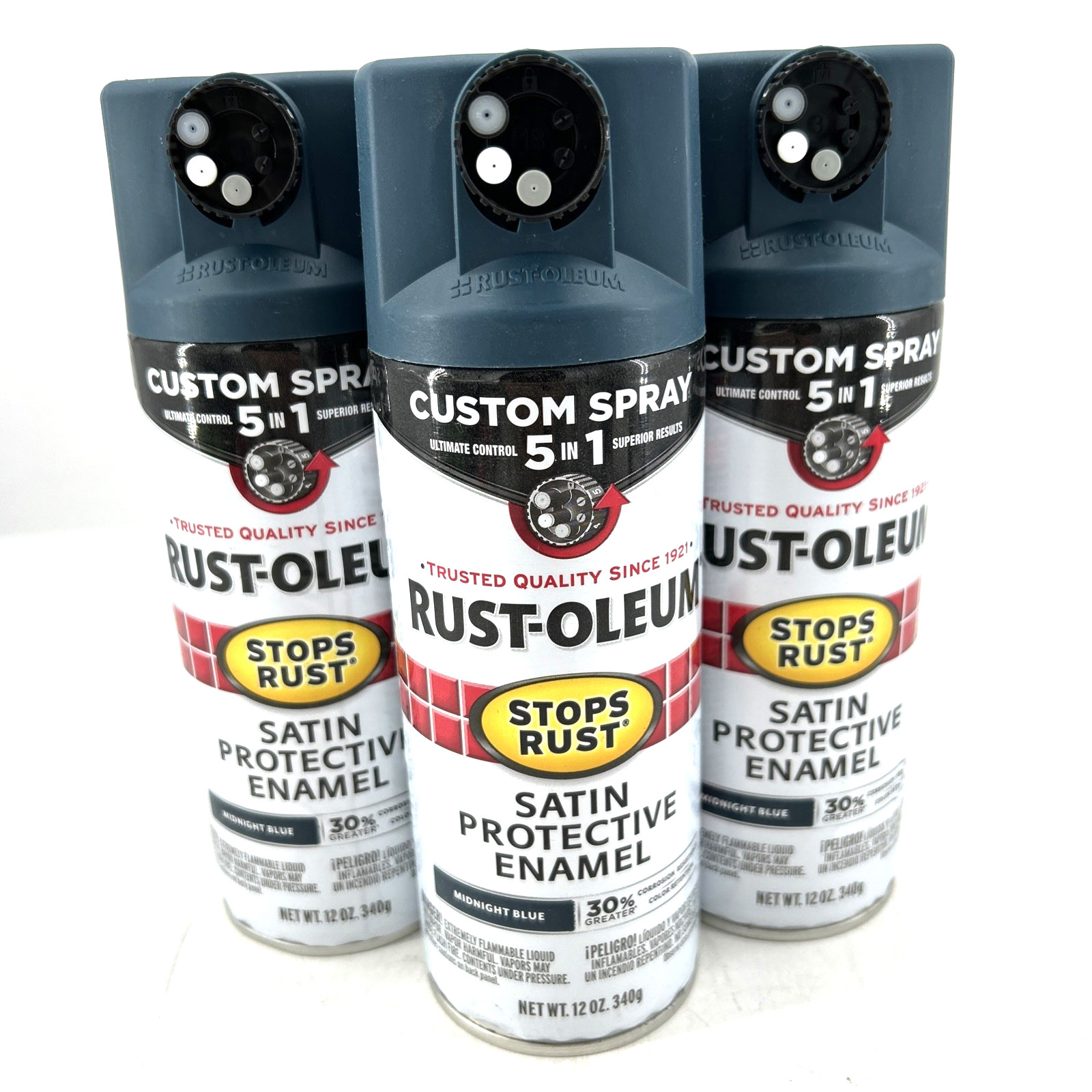 Rust-Oleum Satin Protective Enamel Spray Paint 12 oz Lot Of 3 Midnight Blue
