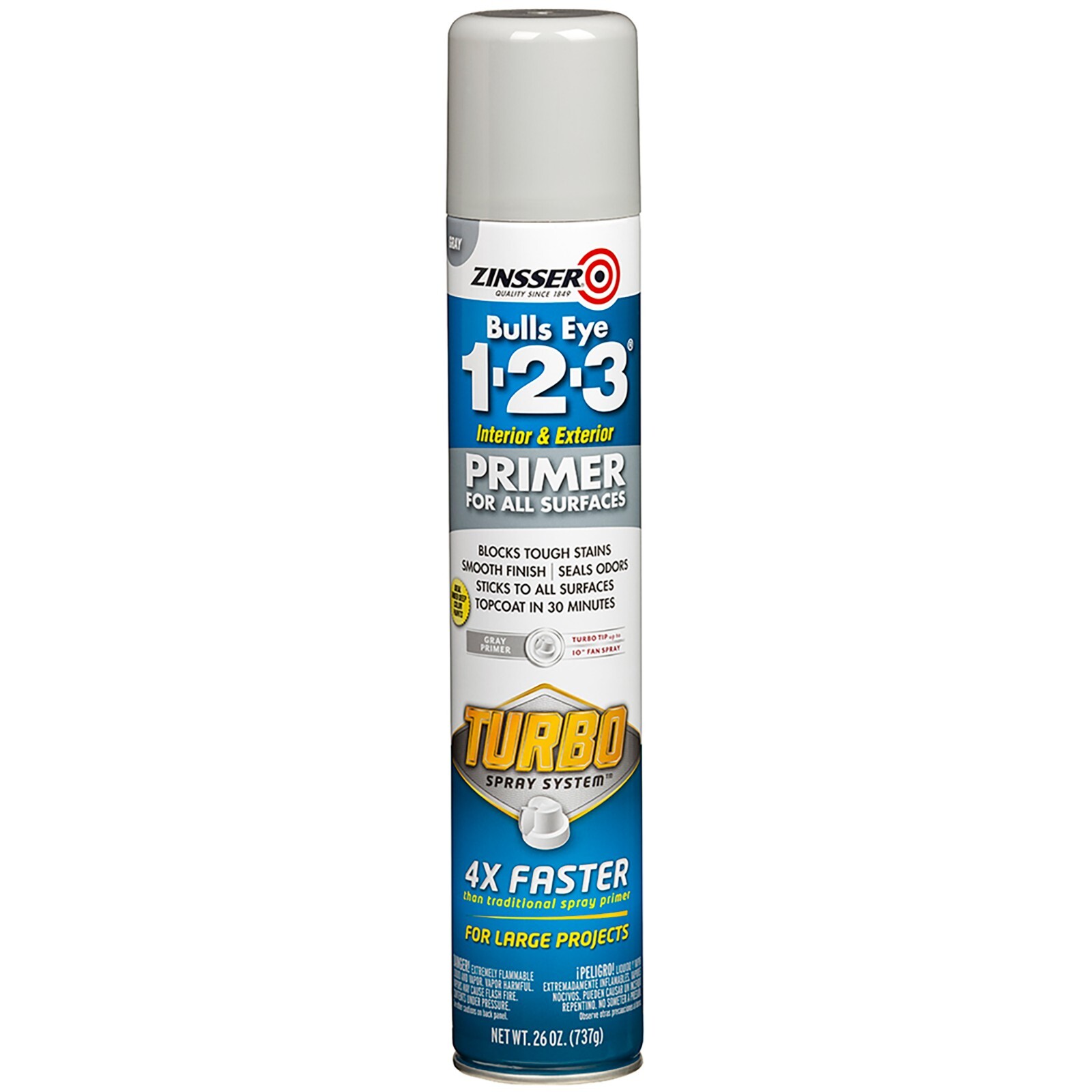 Zinsser 343748 Bulls Eye 1-2-3 Turbo Primer, Gray, 26-oz. Spray – Quantity 1