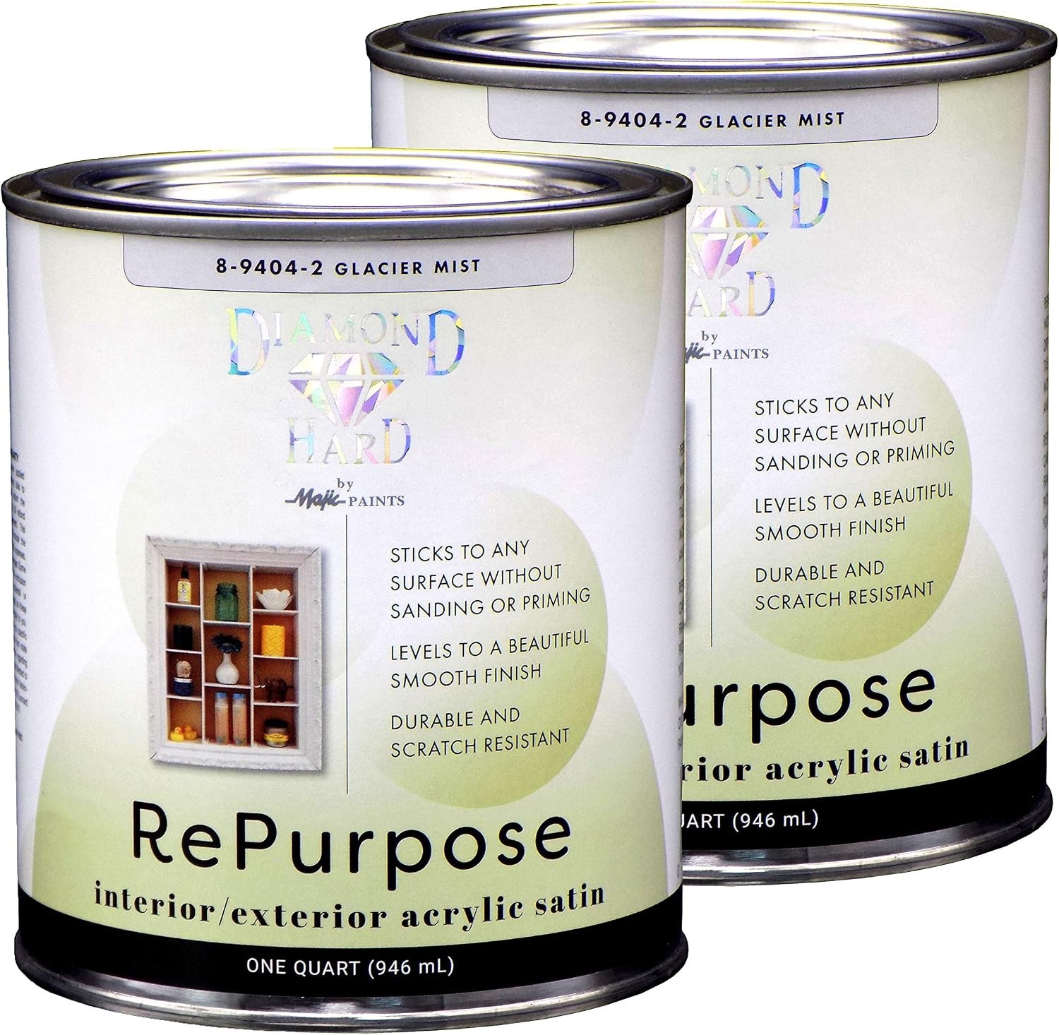 Satin Furniture Paint 2-Quart Glacier Mist Grey – Repurpose Wood, Metal, Glas…