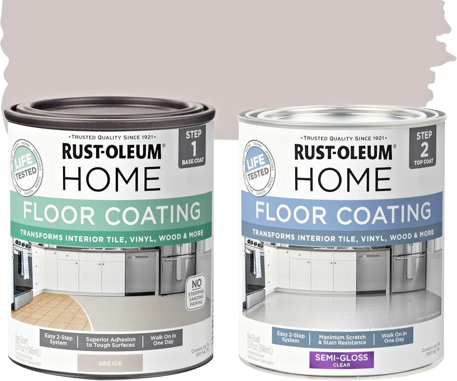 Rust-Oleum 367602 Home Interior Floor Coating Kit, Semi-Gloss Greige Step 1 & 2
