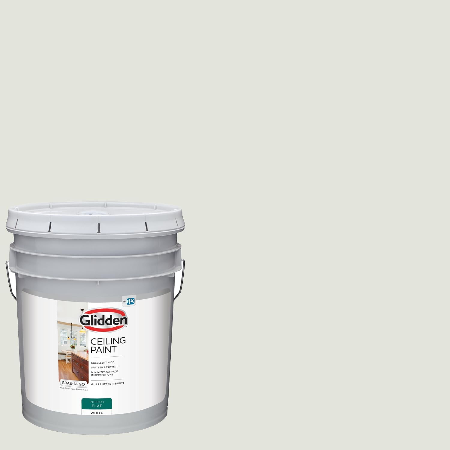Interior Latex Ceiling Paint, White, Flat, 5 Gal
