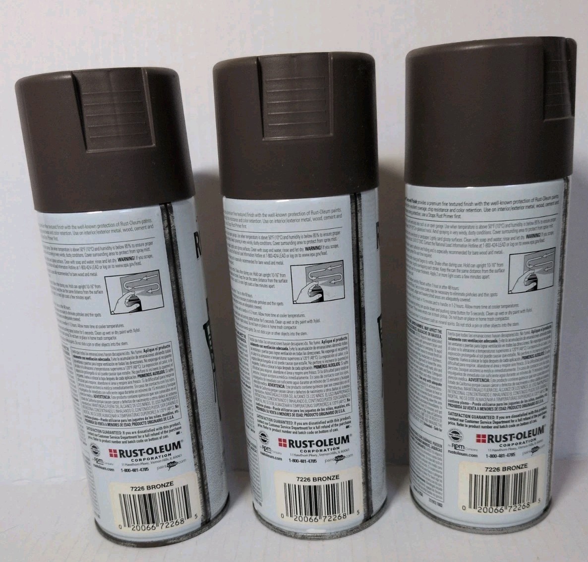 Vtg Rust-Oleum Textured Bronze Multi-Purpose Spray Paint 7226 Lot Of 3 Full Cans