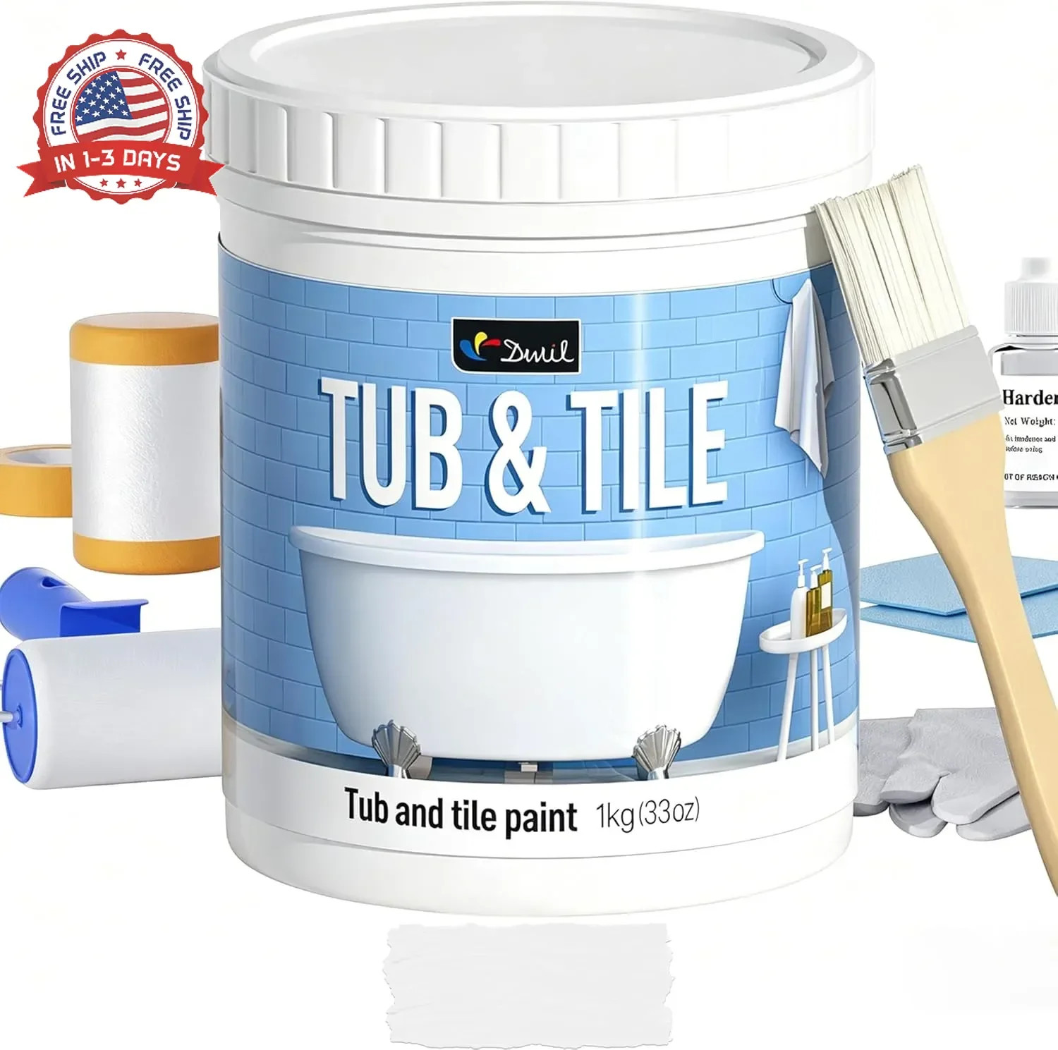 DWIL Tub Paint, Tub and Tile Refinishing Kit 33oz with Tools, Tile Refinishing K