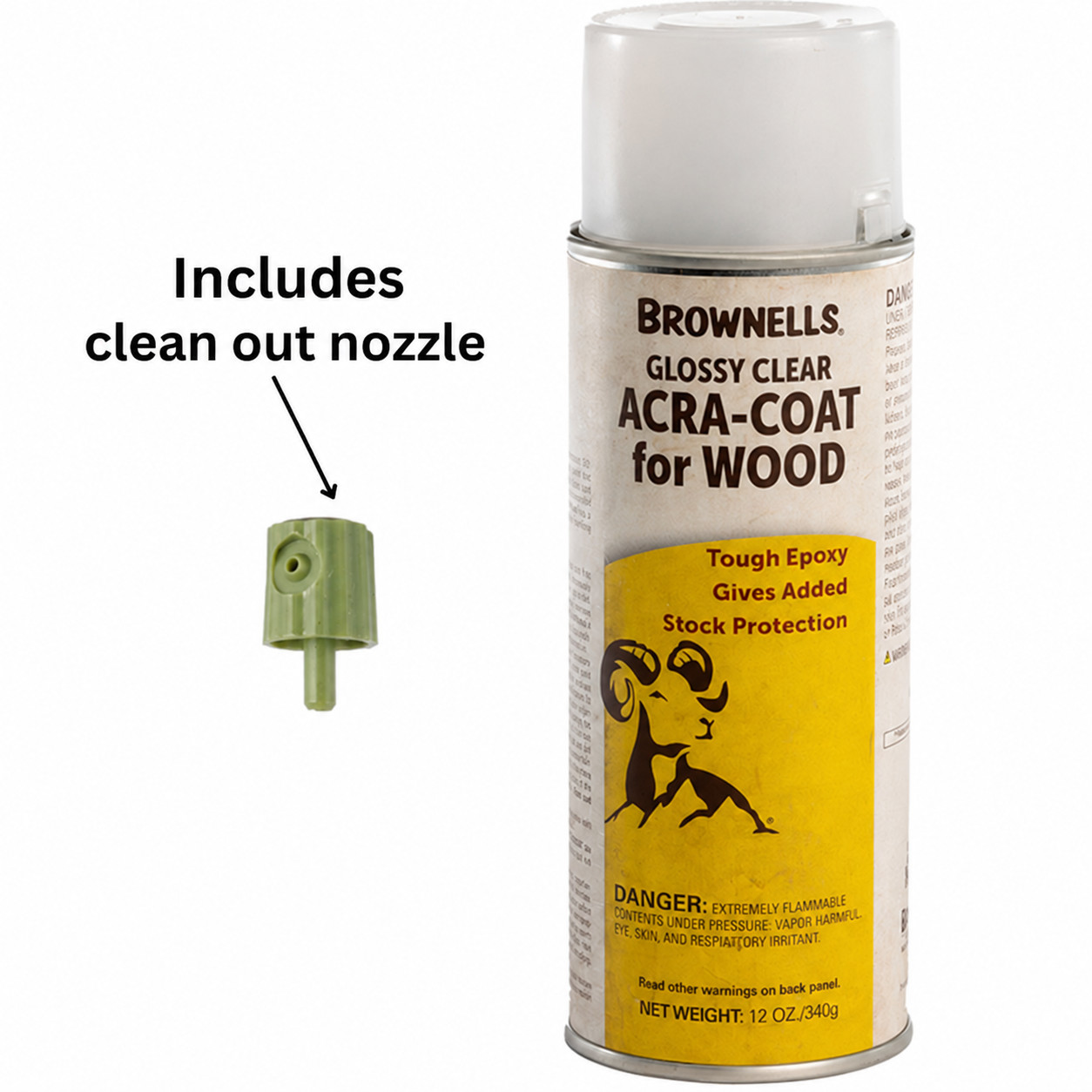 Brownells Acra-Coat for Wood Gloss Clear 12 oz Spray w/ Clean Out Nozzle